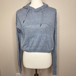 SWEATY BETTY‎ Cropped Hoodie MED Blue Mesh Panels Cotton Athleisure Athletic